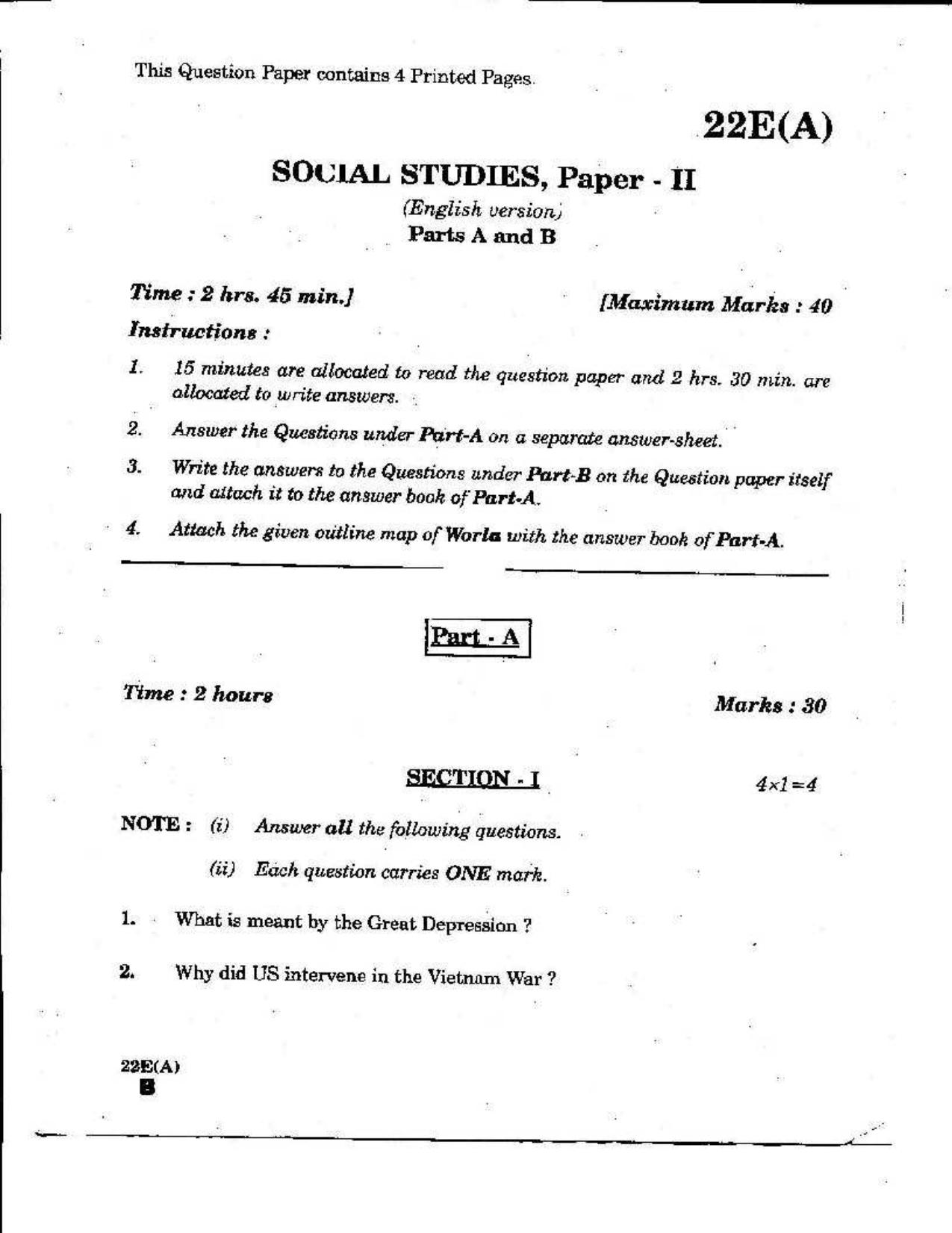 AP Class 10 English (Part II) 2019 Question Paper - Page 1
