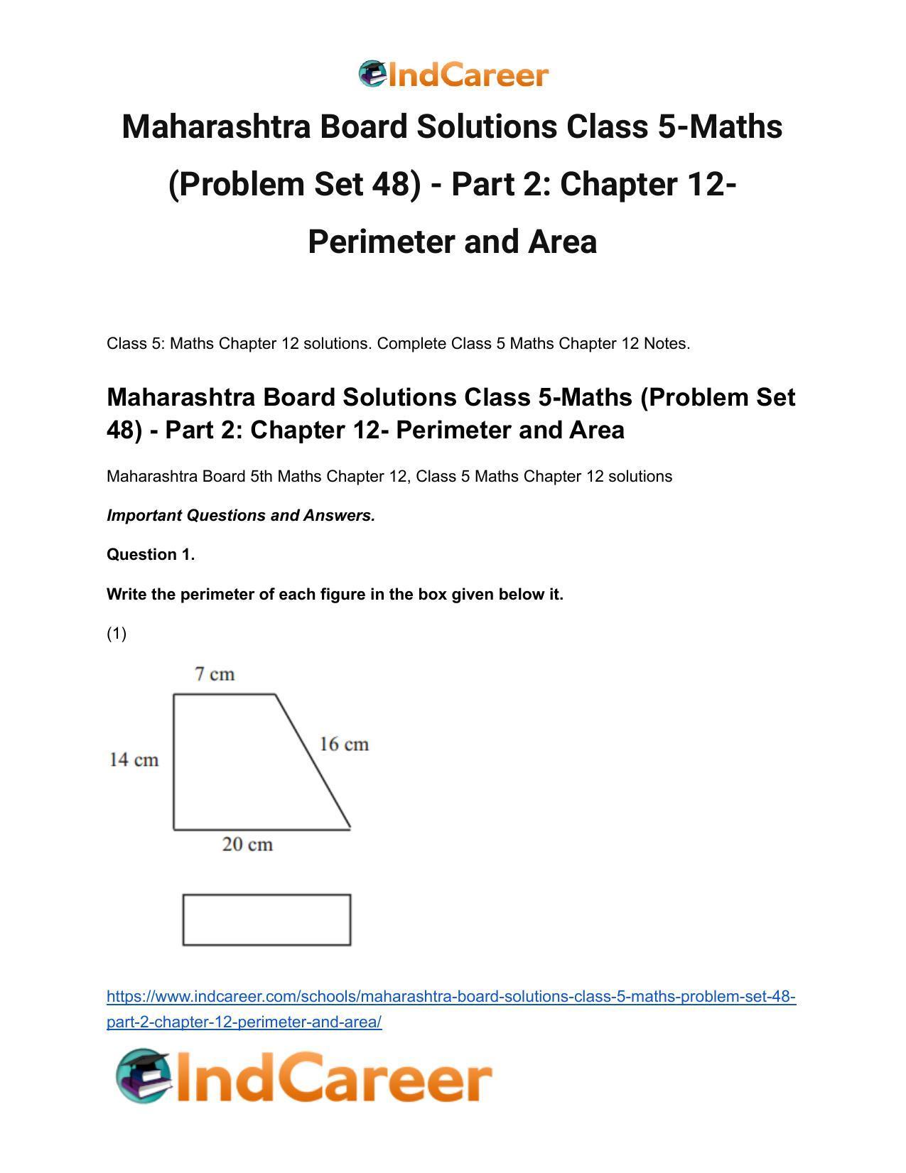 Maharashtra Board Solutions Class 5-Maths (Problem Set 48) - Part 2: Chapter 12- Perimeter and Area - Page 2