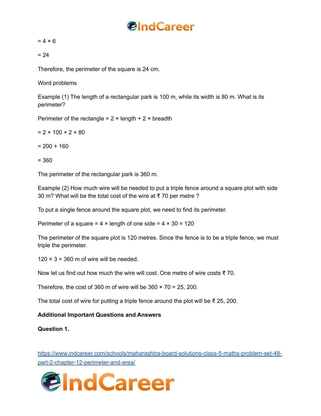 Maharashtra Board Solutions Class 5-Maths (Problem Set 48) - Part 2: Chapter 12- Perimeter and Area - Page 7