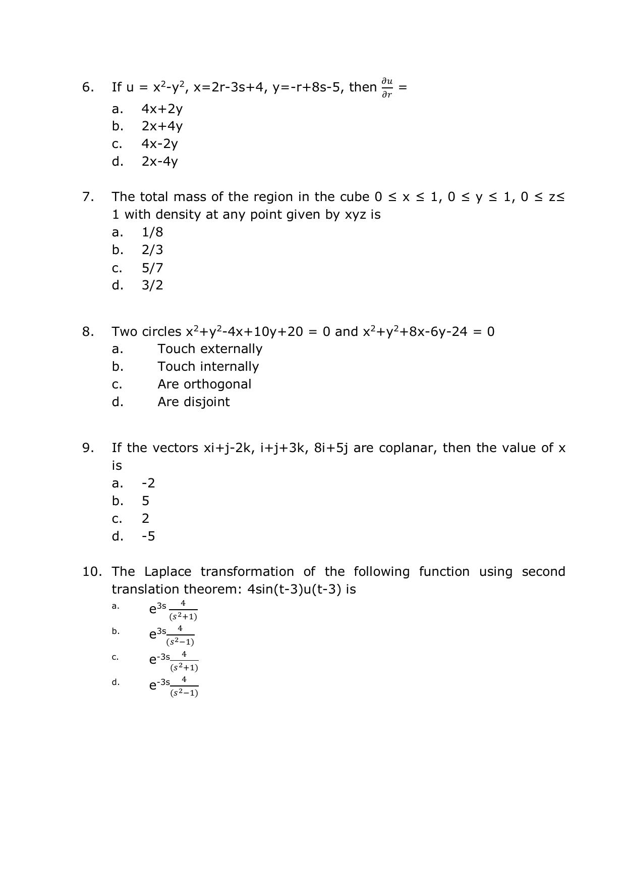 PG - Mathematics - IMU CET Model Question Papers - CET (Set-II) - Page 2
