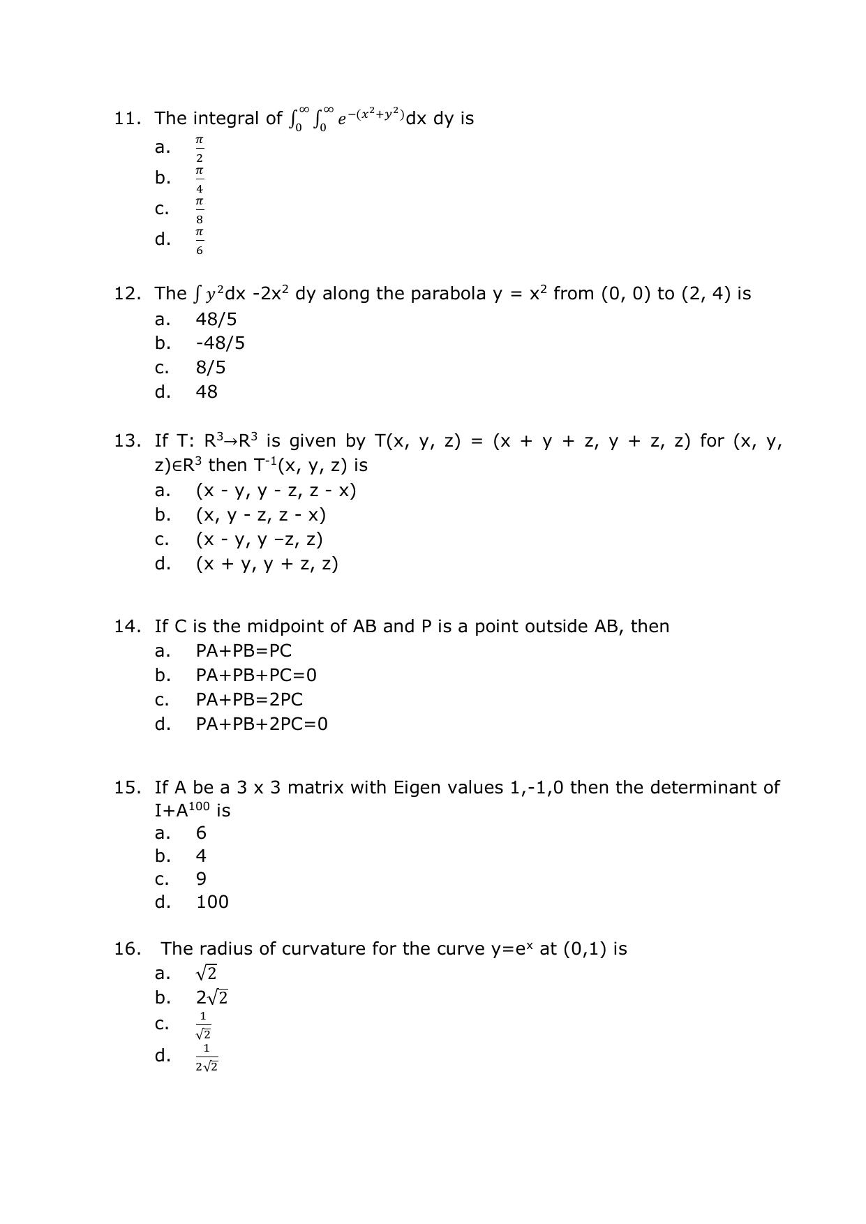 PG - Mathematics - IMU CET Model Question Papers - CET (Set-II) - Page 3