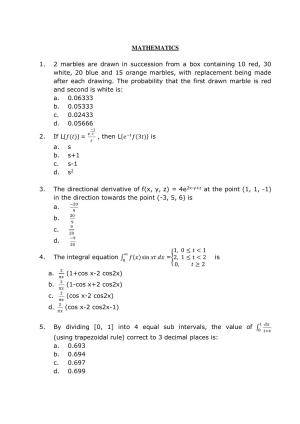 PG - Mathematics - IMU CET Model Question Papers - CET (Set-II)