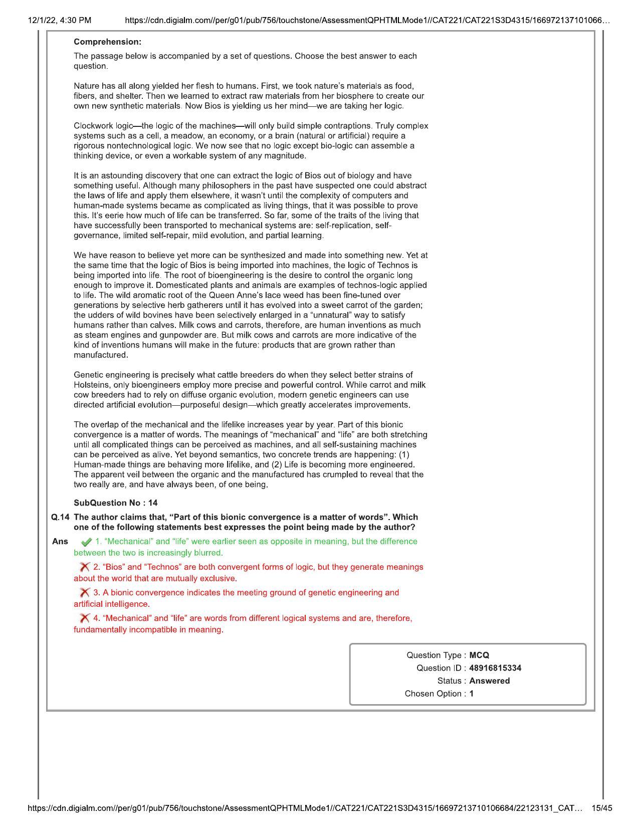 CAT 2022 CAT Slot 3 Question Paper - Page 15