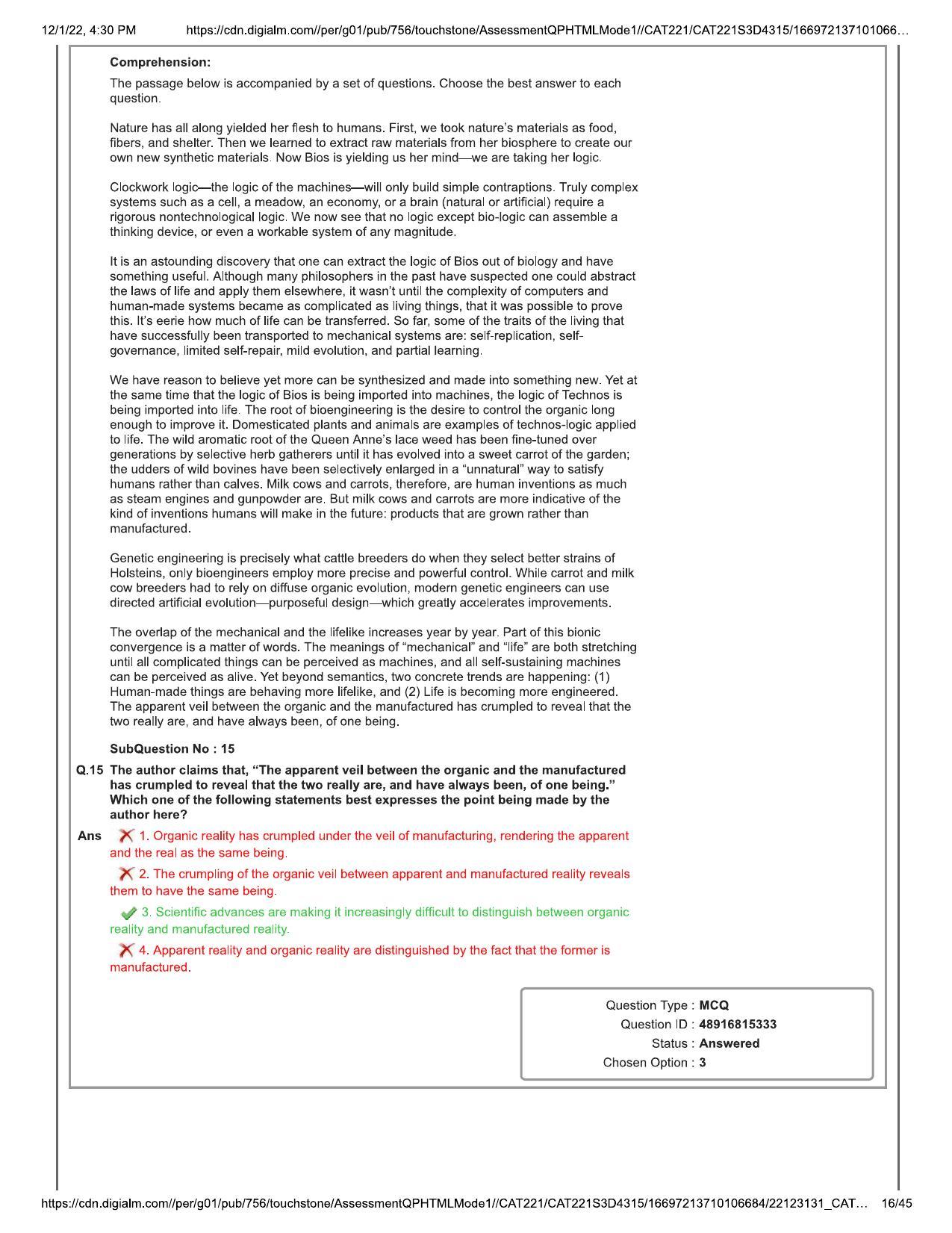 CAT 2022 CAT Slot 3 Question Paper - Page 16