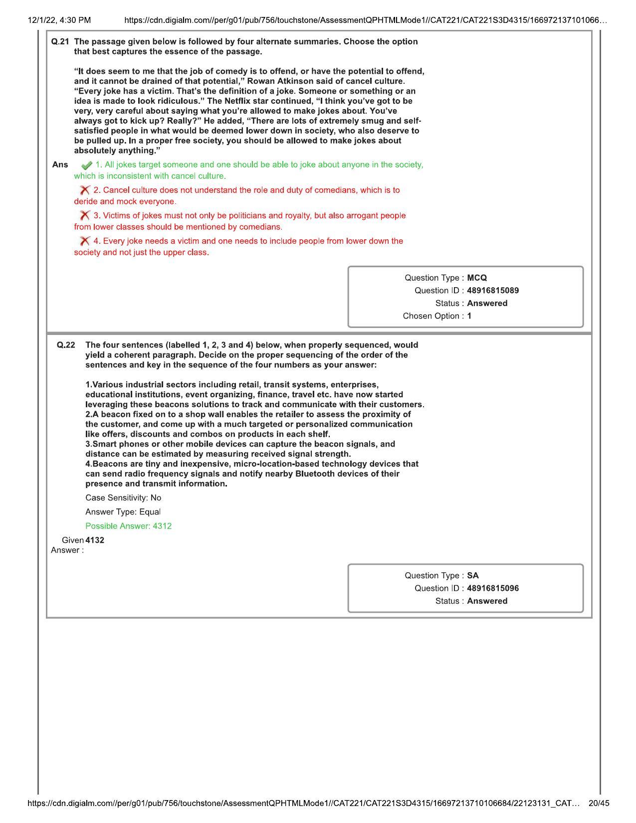 CAT 2022 CAT Slot 3 Question Paper - Page 20