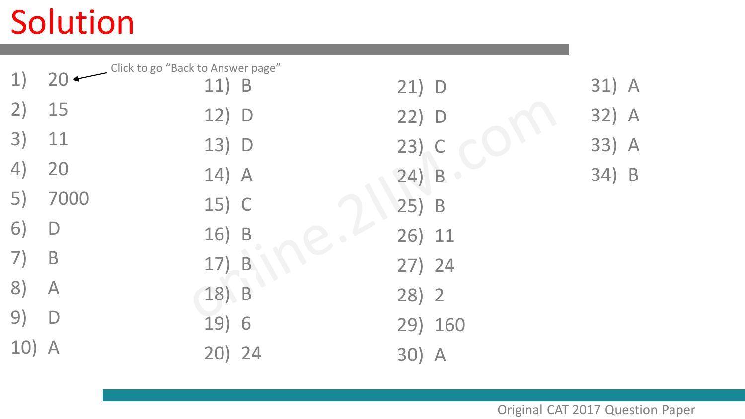 CAT 2017 CAT QA Slot 1 Answer Key - Page 1