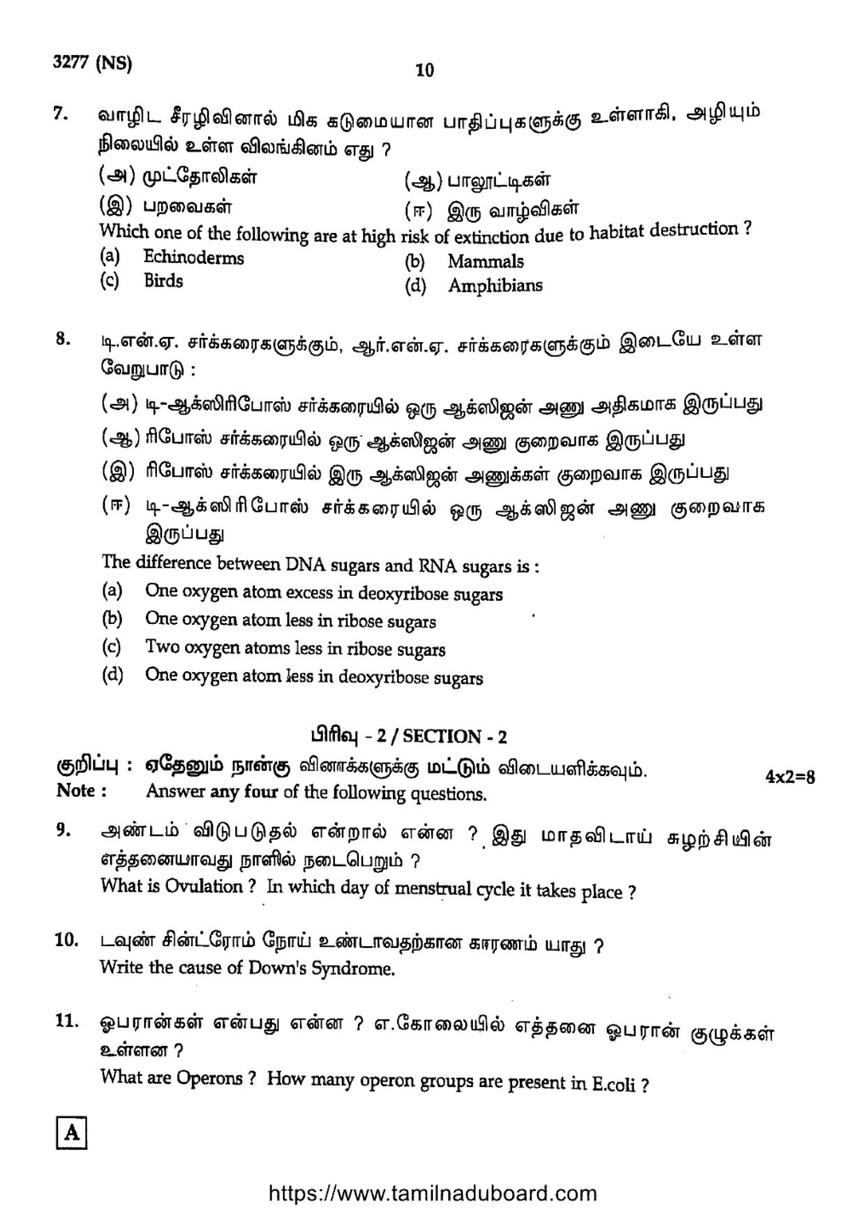 TN Class 12 Biology 3277 NS Set A Question Papers 2020 - Page 10