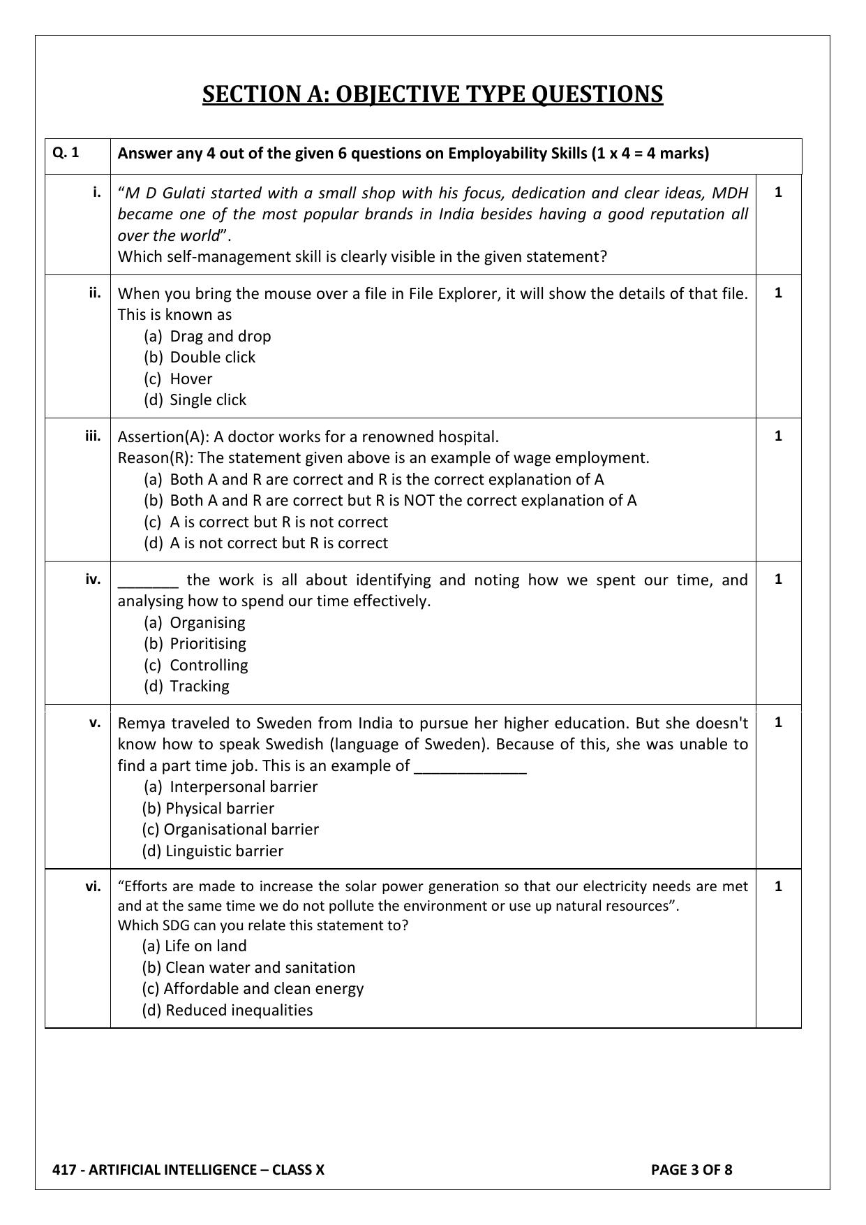 CBSE Class 10 (Skill Education) Artificial Intelligence 2024 Sample Paper - Page 3