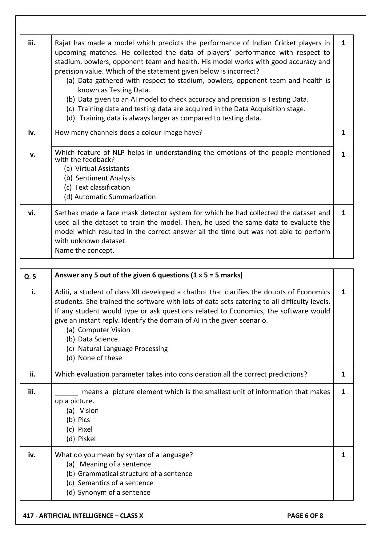 CBSE Class 10 (Skill Education) Artificial Intelligence 2024 Sample Paper - Page 6