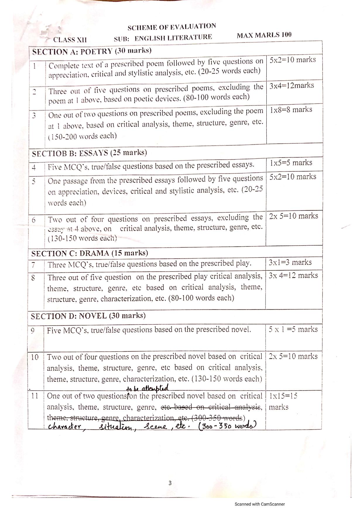JKBOSE Class 12 English Literature Model Question Paper - Page 1