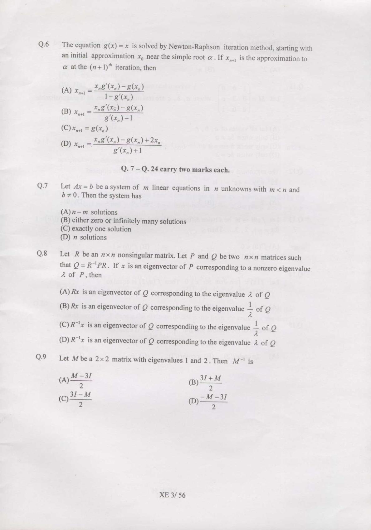 GATE 2007 Engineering Sciences (XE) Question Paper with Answer Key - Page 3