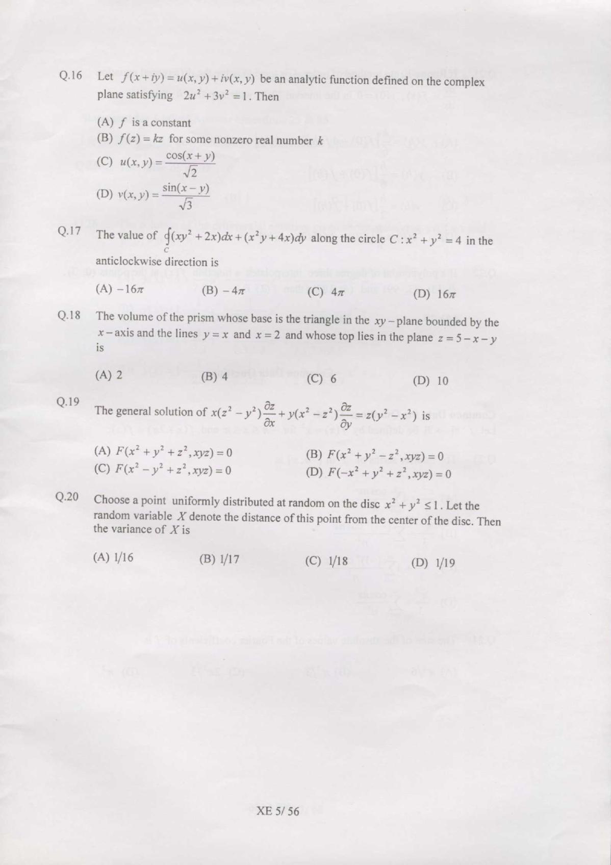 GATE 2007 Engineering Sciences (XE) Question Paper with Answer Key - Page 5
