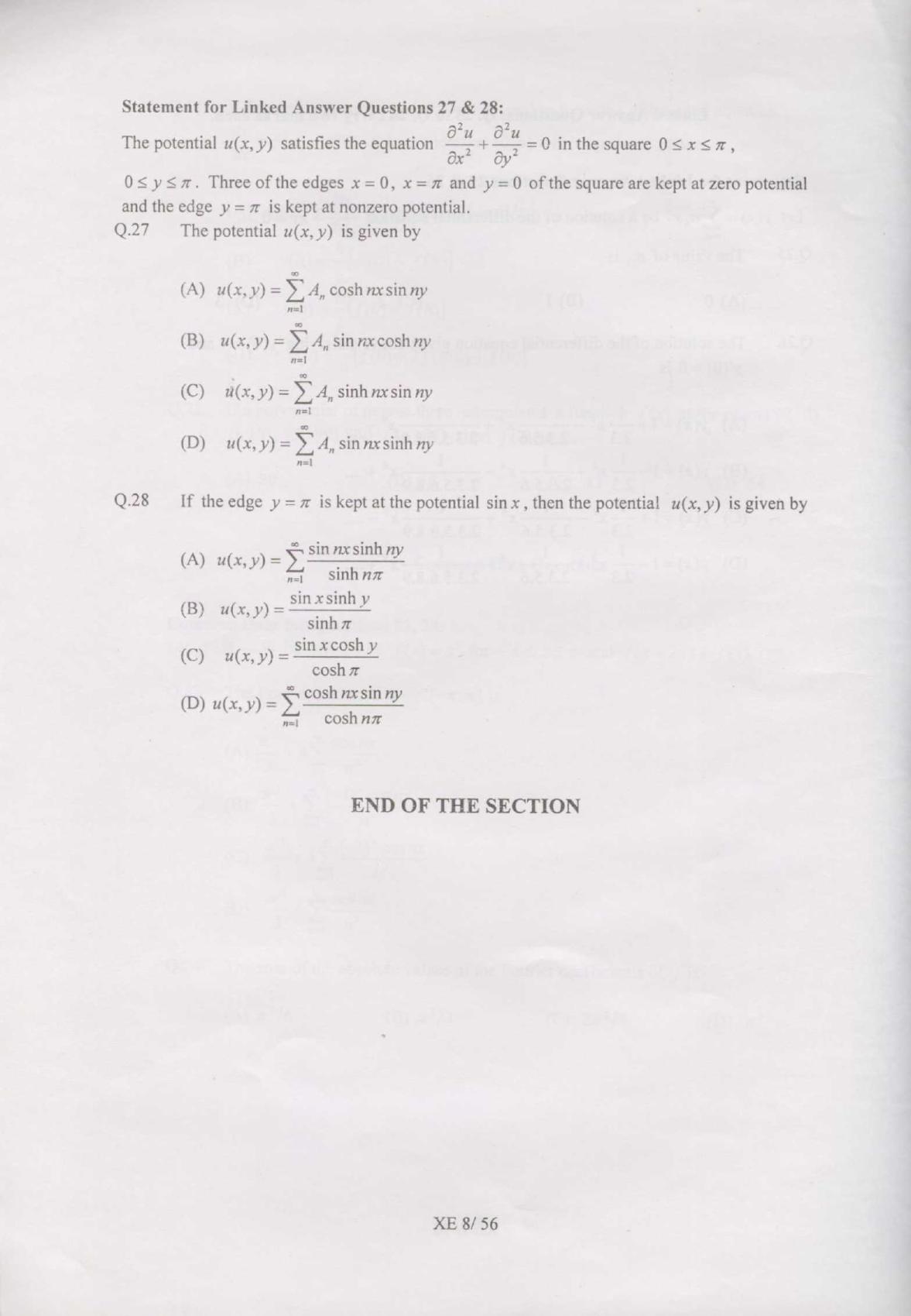 GATE 2007 Engineering Sciences (XE) Question Paper with Answer Key - Page 8