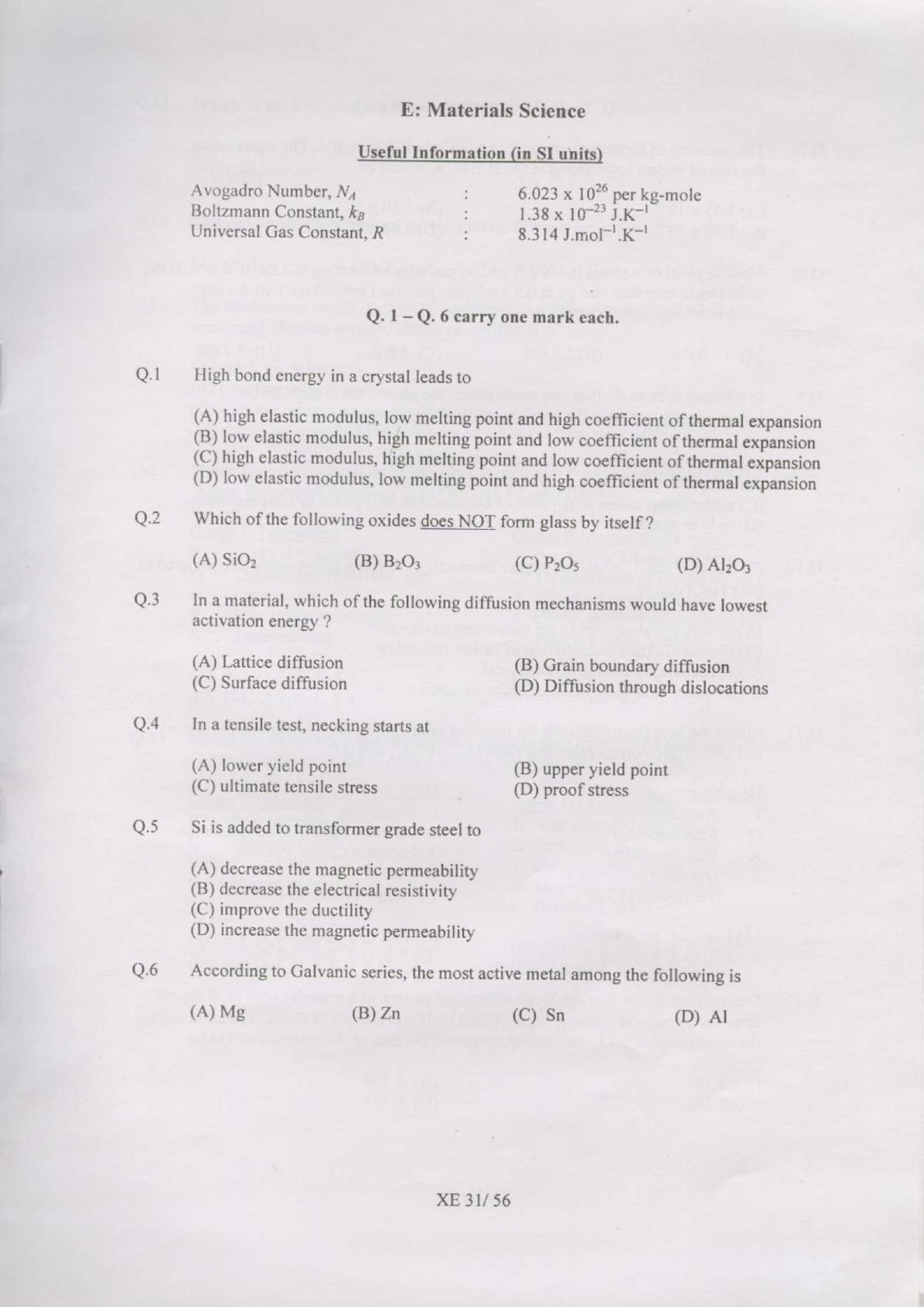 GATE 2007 Engineering Sciences (XE) Question Paper with Answer Key - Page 31