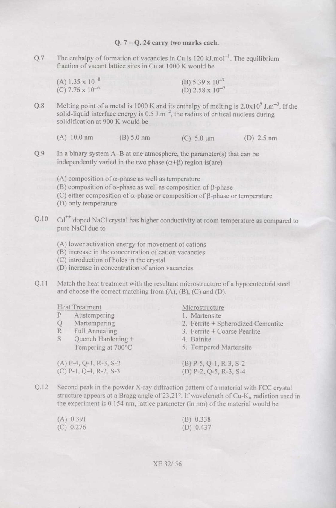 GATE 2007 Engineering Sciences (XE) Question Paper with Answer Key - Page 32