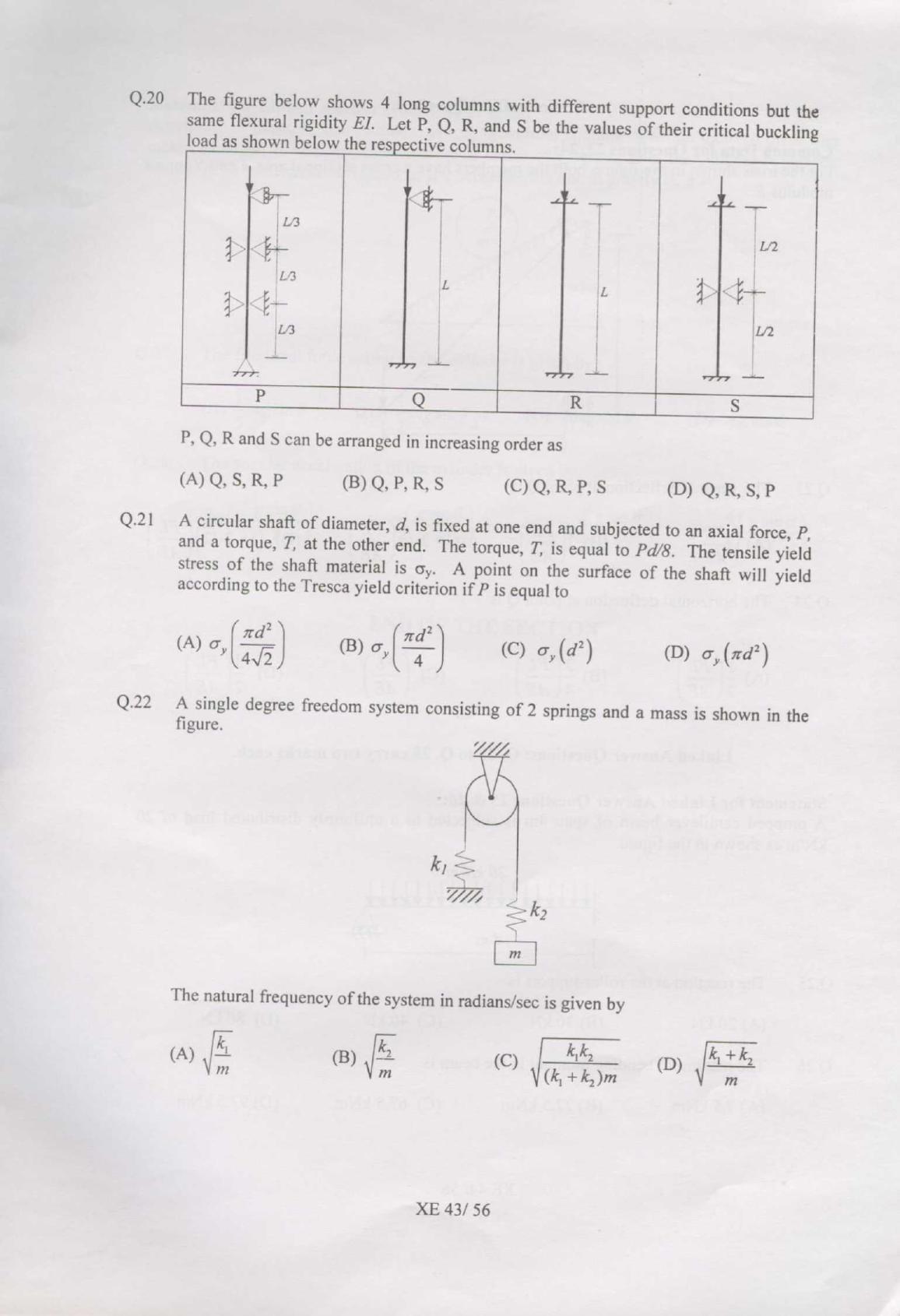 GATE 2007 Engineering Sciences (XE) Question Paper with Answer Key - Page 43