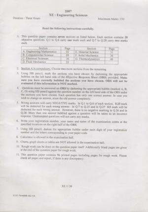 GATE 2007 Engineering Sciences (XE) Question Paper with Answer Key