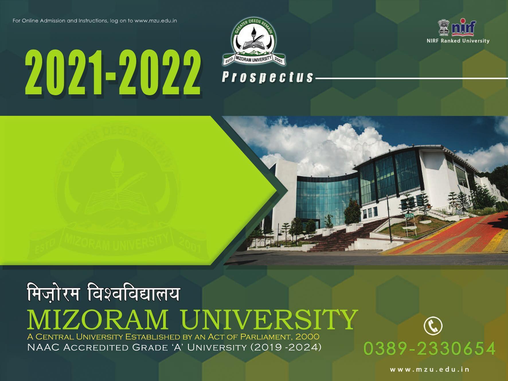 Mizoram University, Aizawl 2021-22 (Prospectus) - Page 1