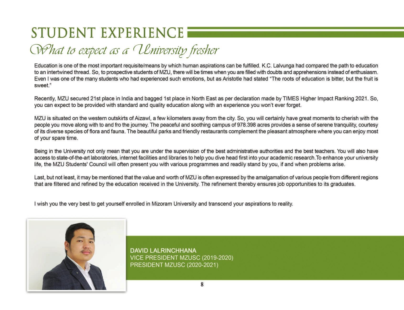 Mizoram University, Aizawl 2021-22 (Prospectus) - Page 10
