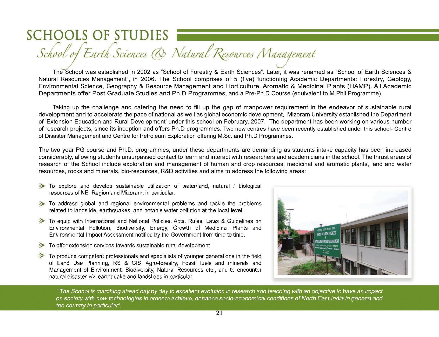 Mizoram University, Aizawl 2021-22 (Prospectus) - Page 23