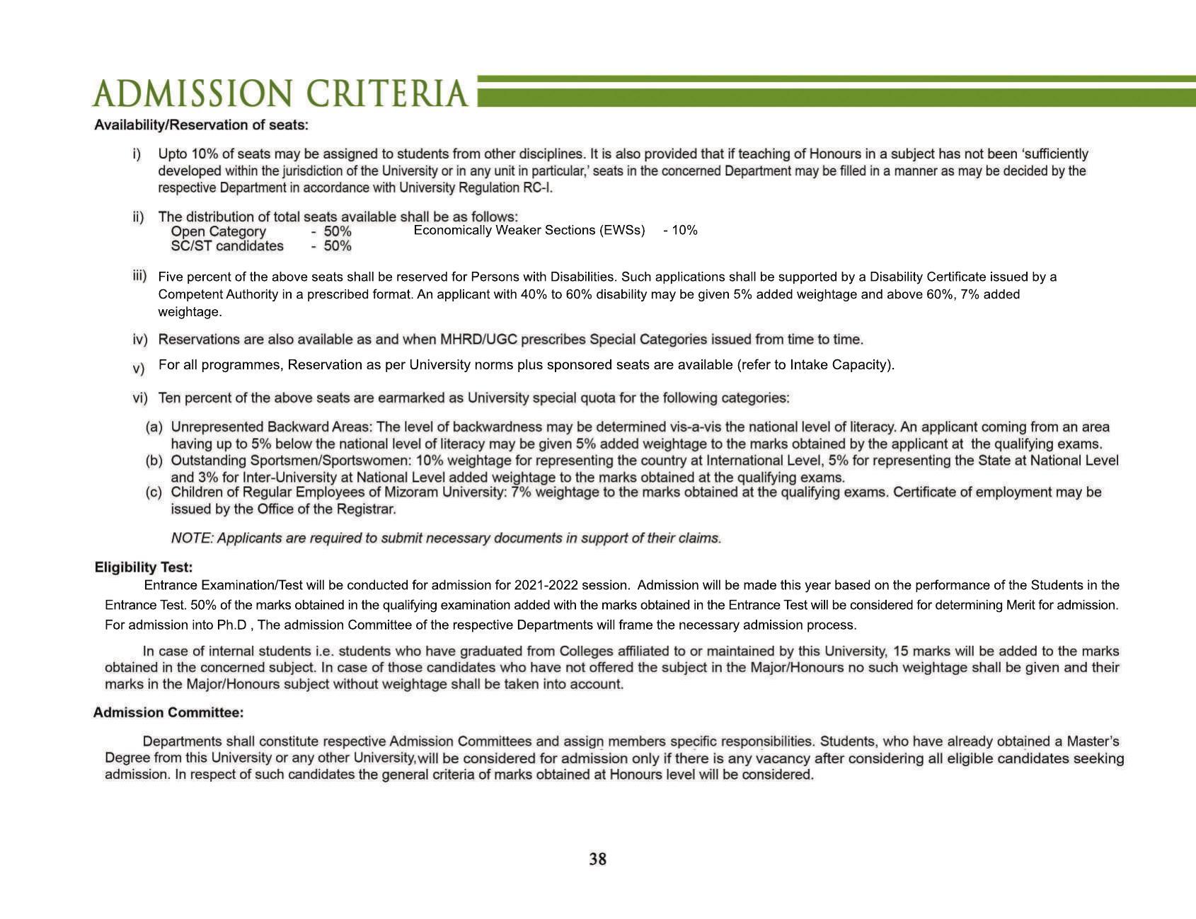 Mizoram University, Aizawl 2021-22 (Prospectus) - Page 40