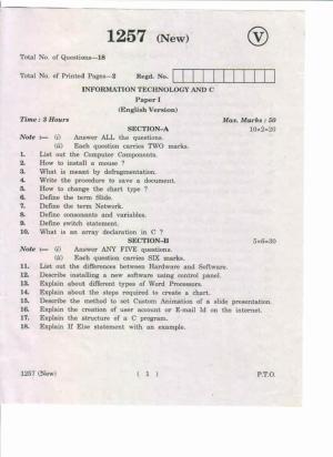 AP Inter 1st Year Information Technology and C-I (NEW) May-2019-Vocational Question Paper