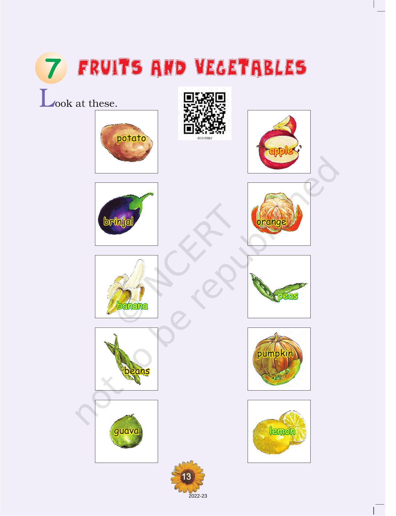 NCERT Book for Class 1 English (Raindrop):Unit 7-Fruits And Vegetable - Page 1