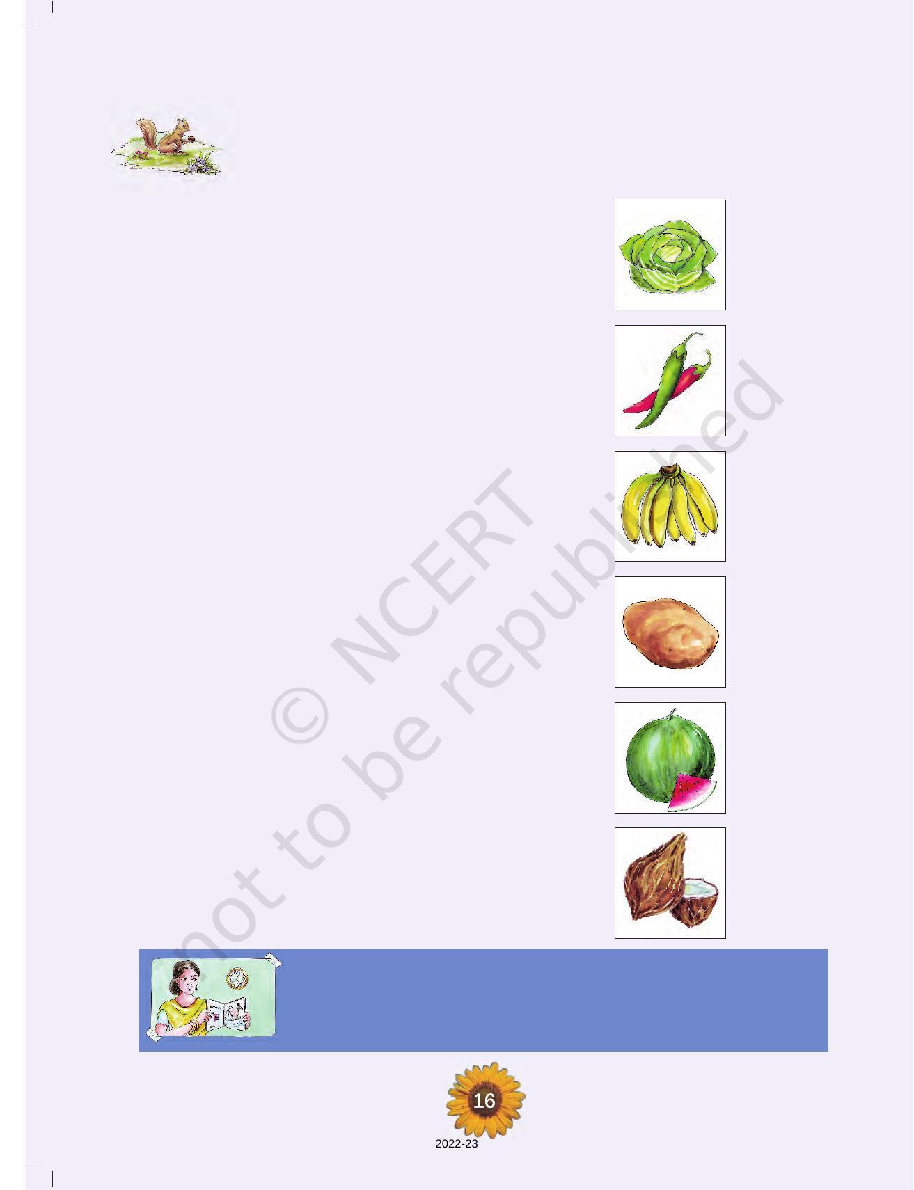 NCERT Book for Class 1 English (Raindrop):Unit 7-Fruits And Vegetable - Page 4