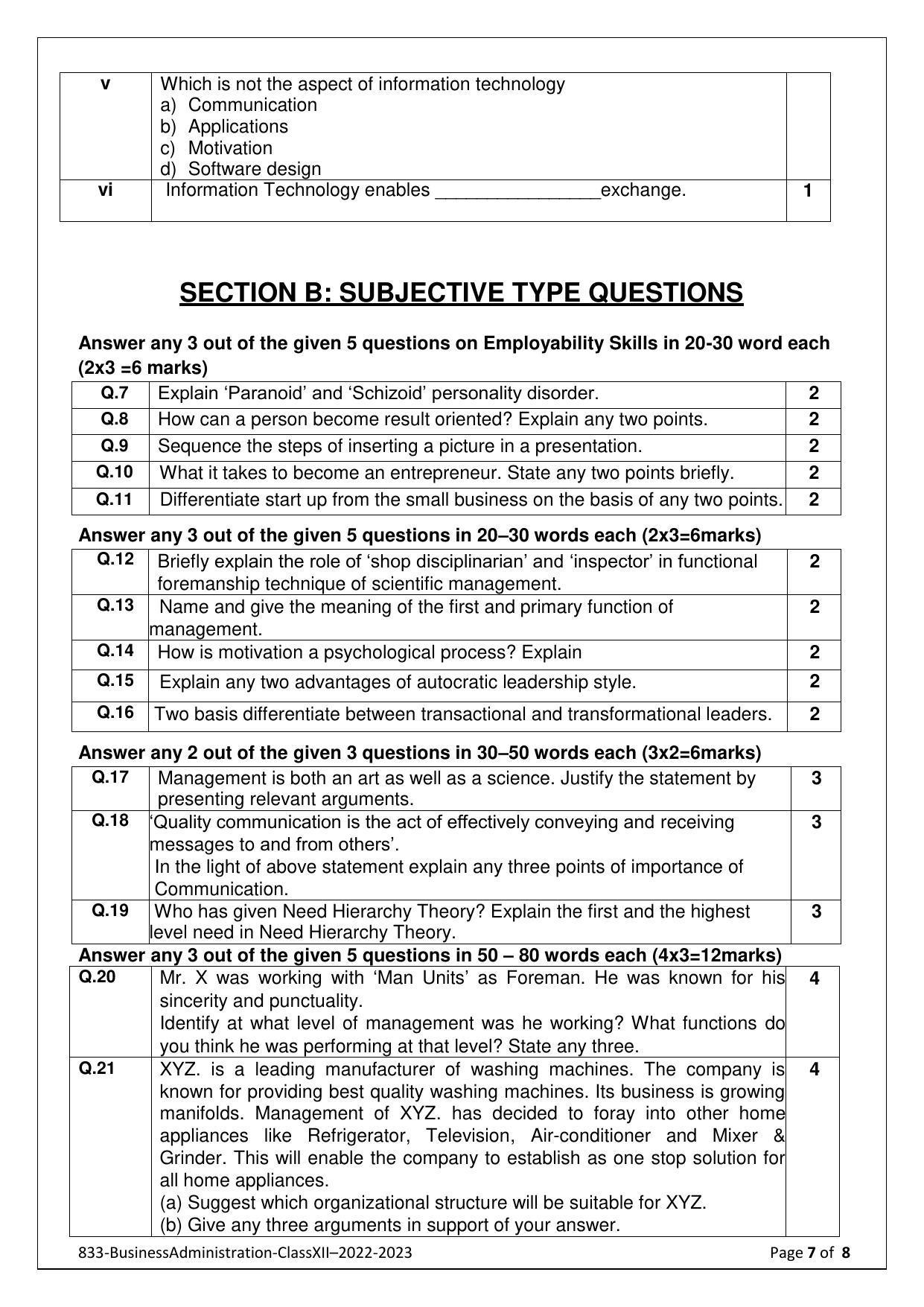 CBSE Class 12 Business Administration (Skill Education) Sample Papers 2023 - Page 7
