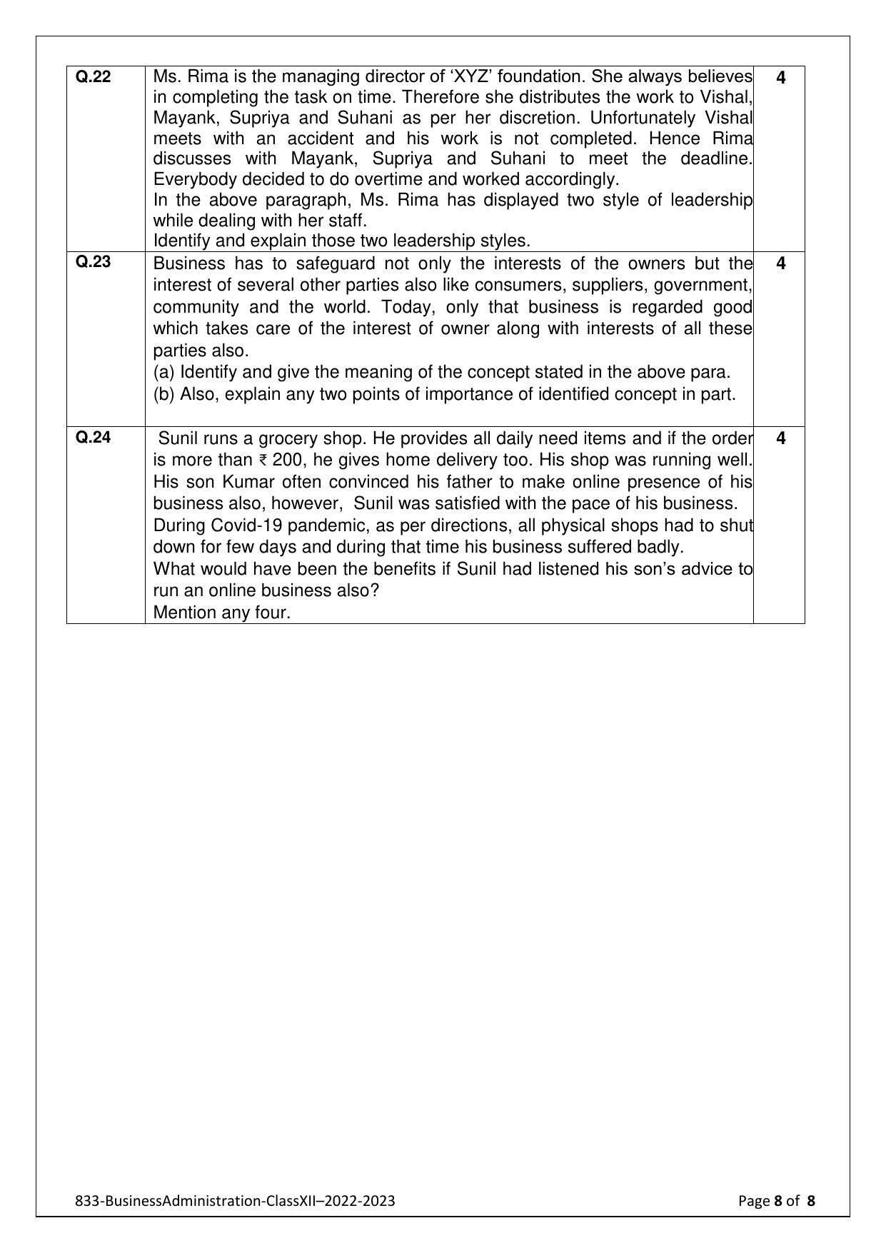 CBSE Class 12 Business Administration (Skill Education) Sample Papers 2023 - Page 8