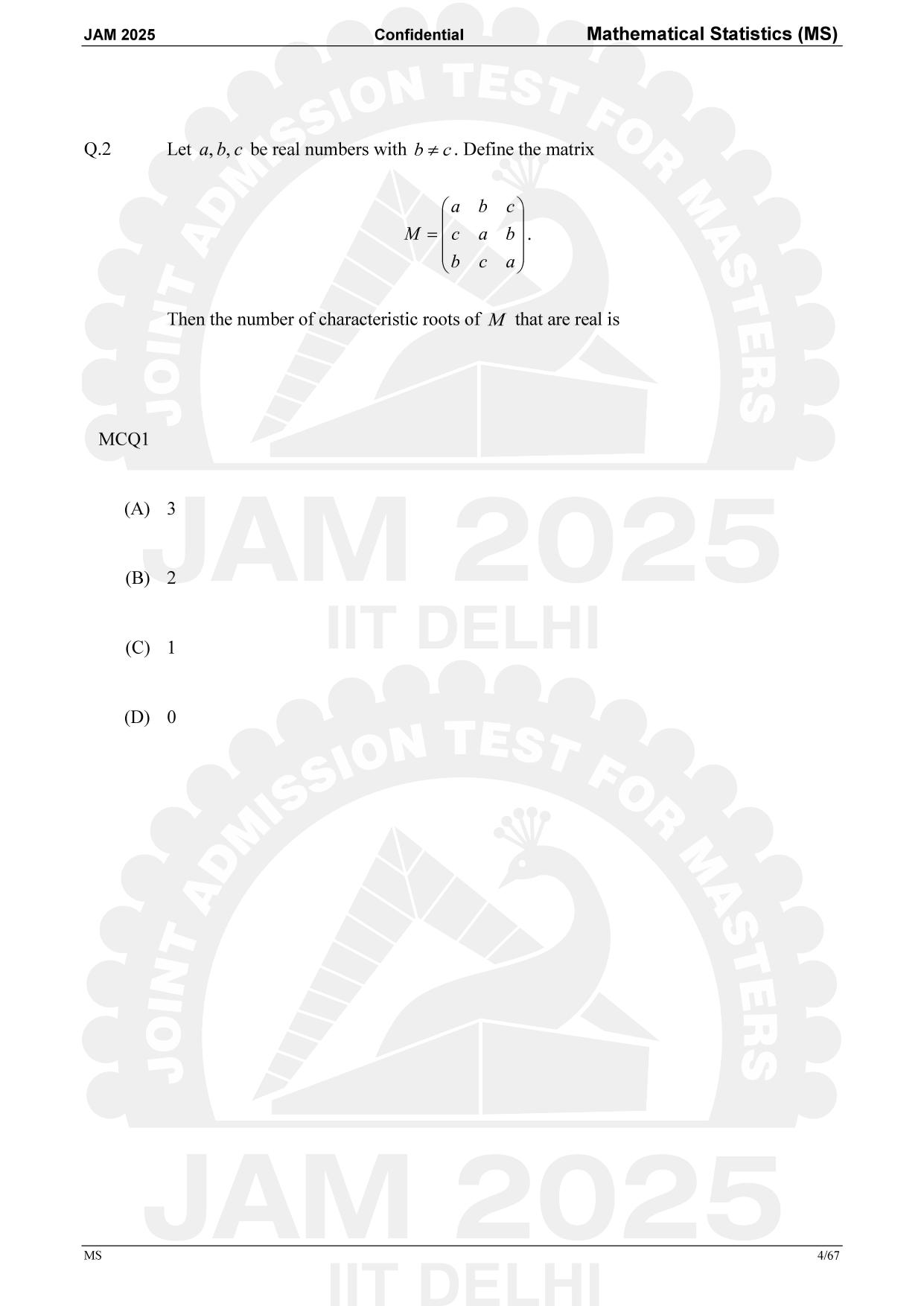 IIT JAM 2025 Mathematical Statistics (MS) Answer Key - Page 4
