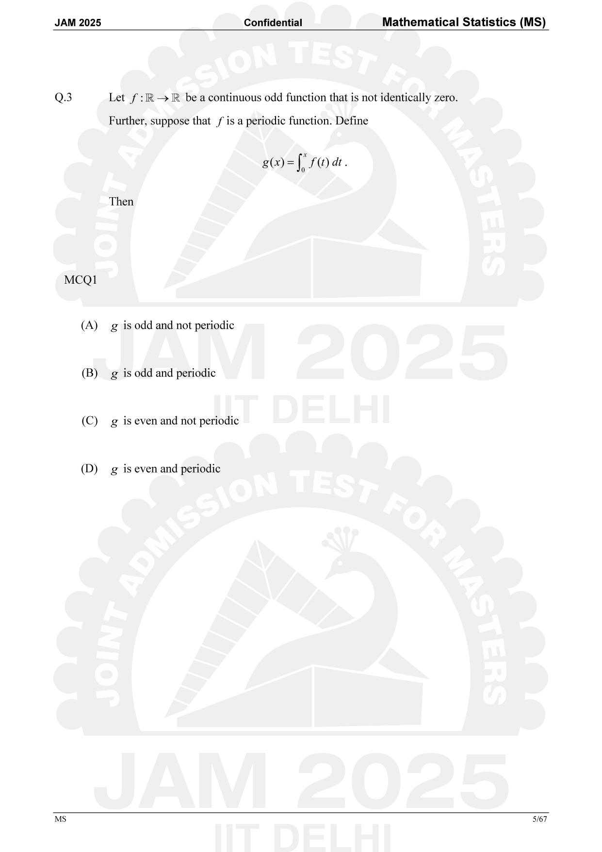 IIT JAM 2025 Mathematical Statistics (MS) Answer Key - Page 5
