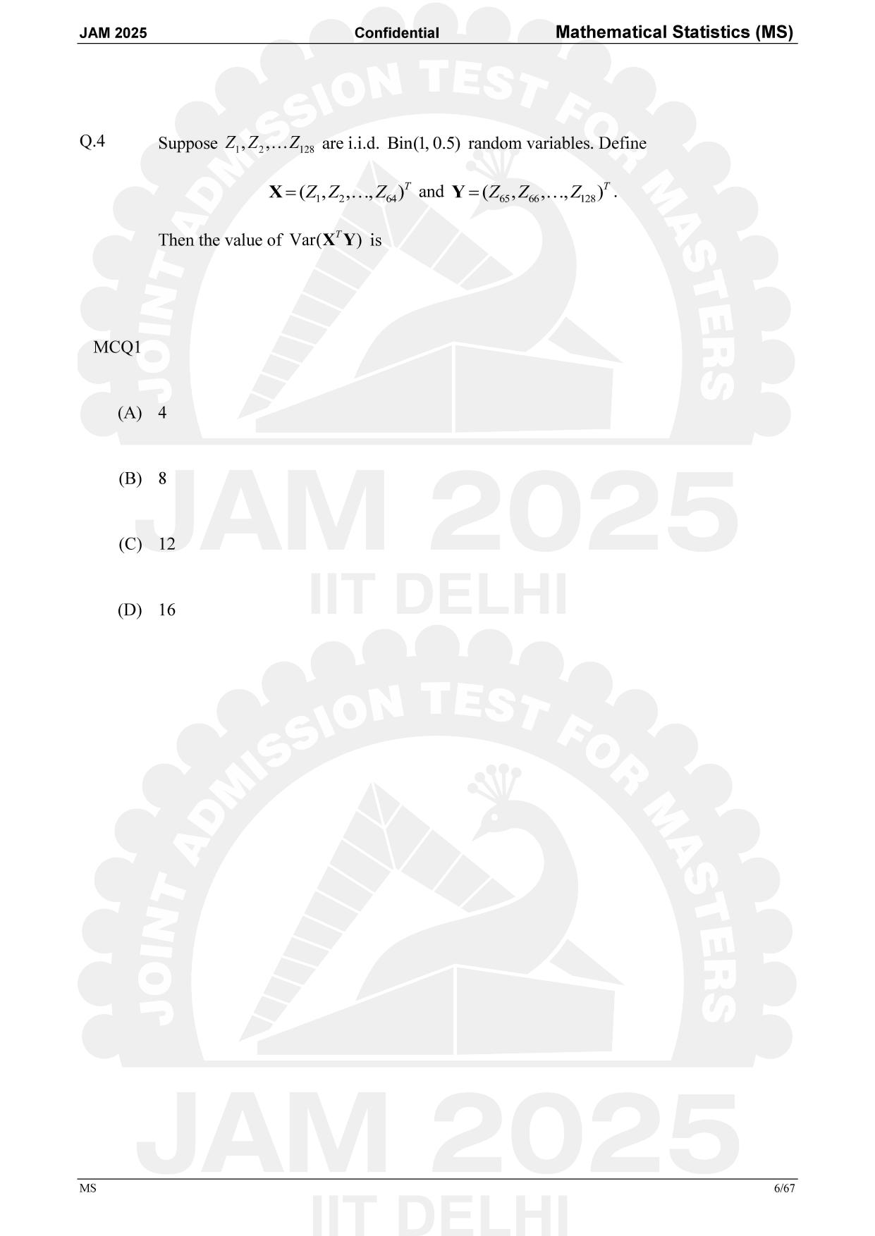 IIT JAM 2025 Mathematical Statistics (MS) Answer Key - Page 6