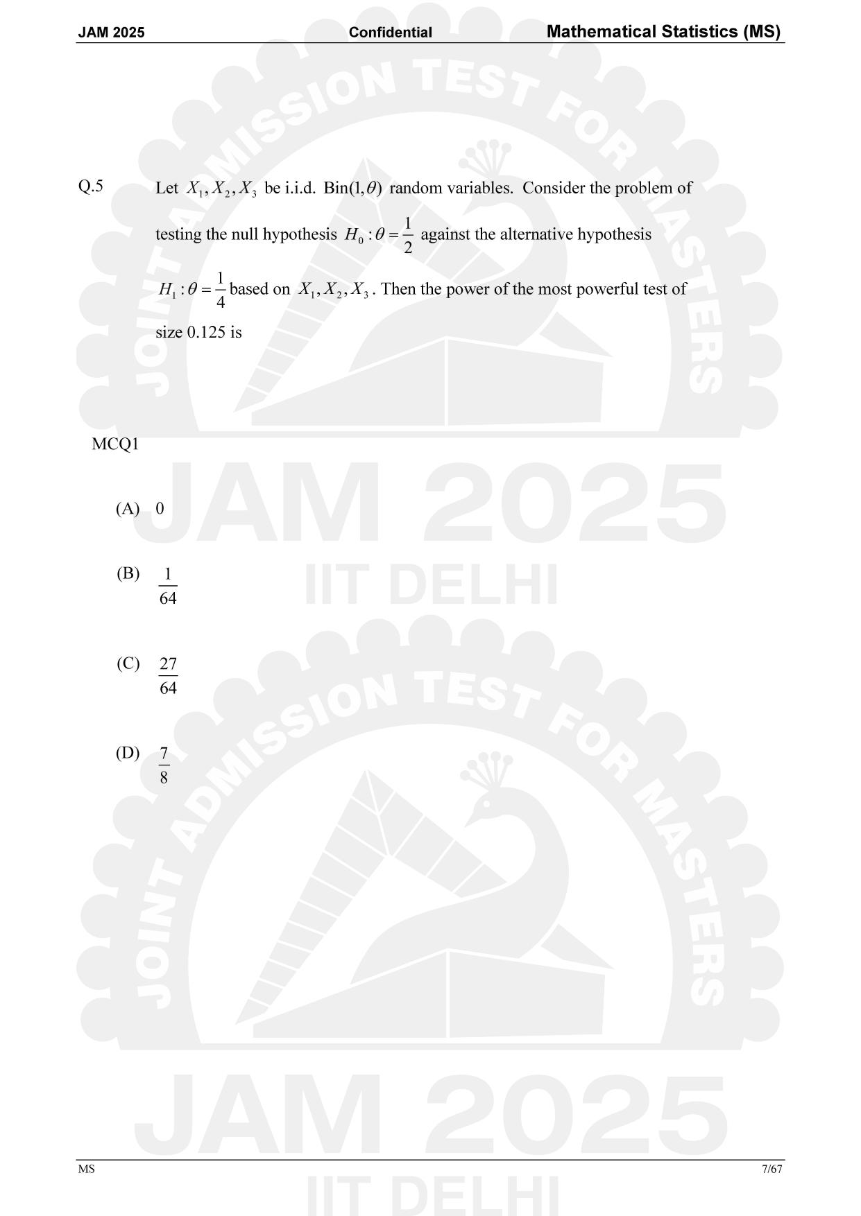 IIT JAM 2025 Mathematical Statistics (MS) Answer Key - Page 7