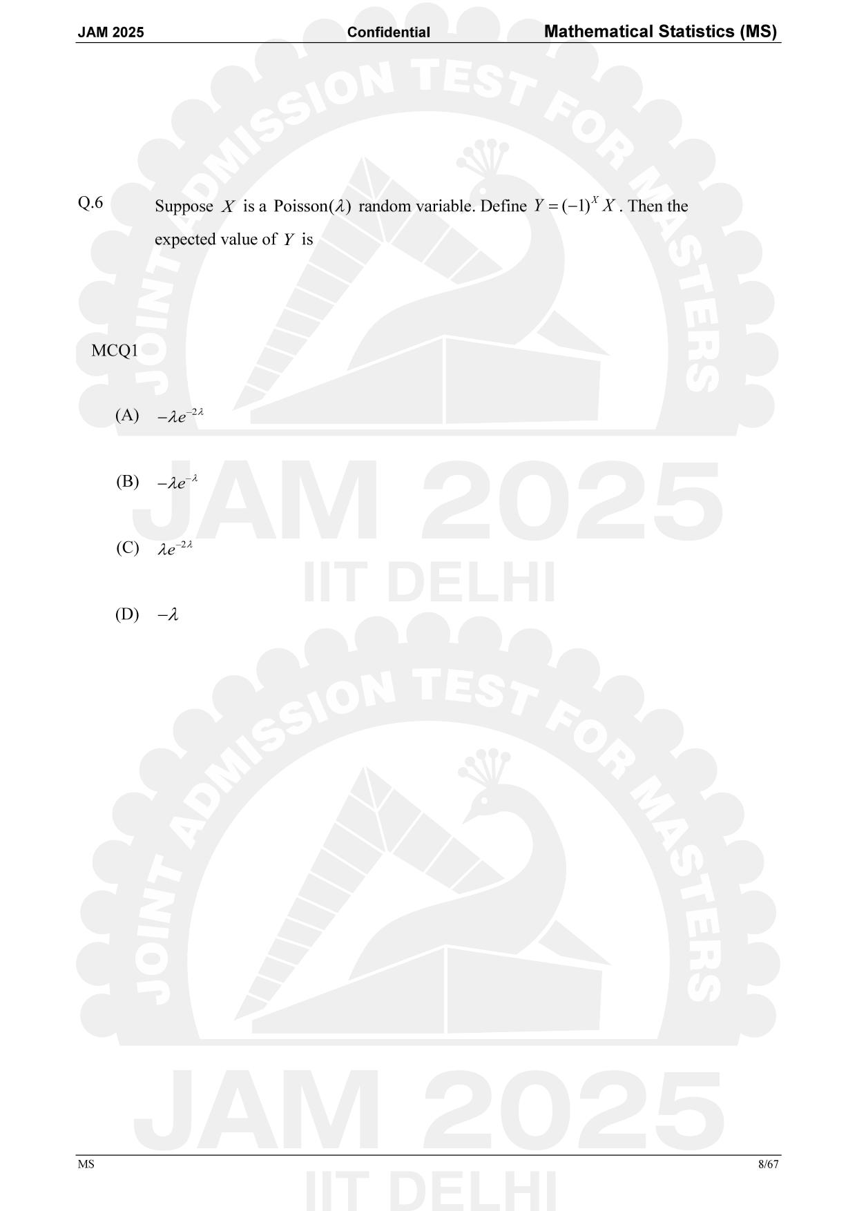 IIT JAM 2025 Mathematical Statistics (MS) Answer Key - Page 8