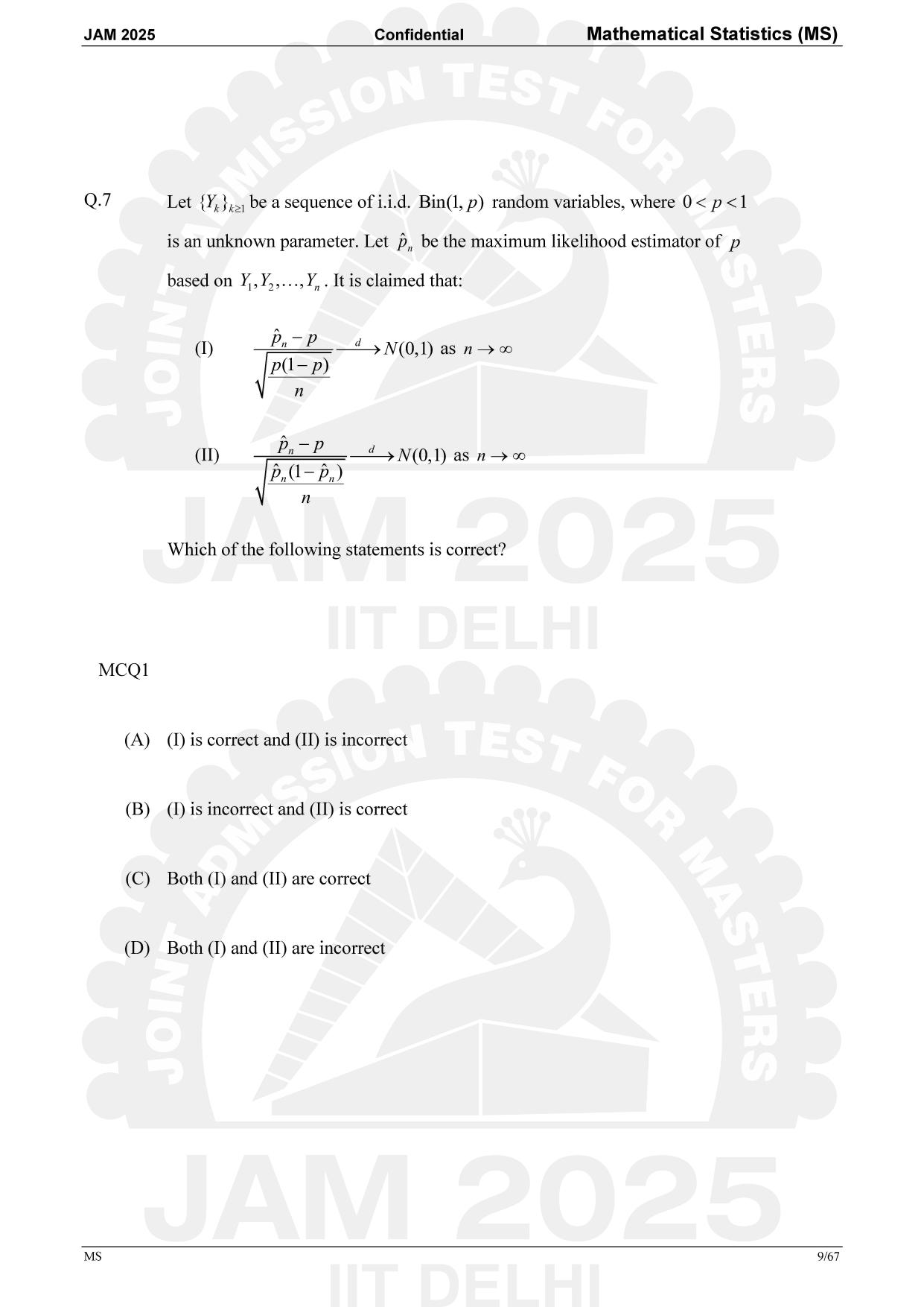 IIT JAM 2025 Mathematical Statistics (MS) Answer Key - Page 9