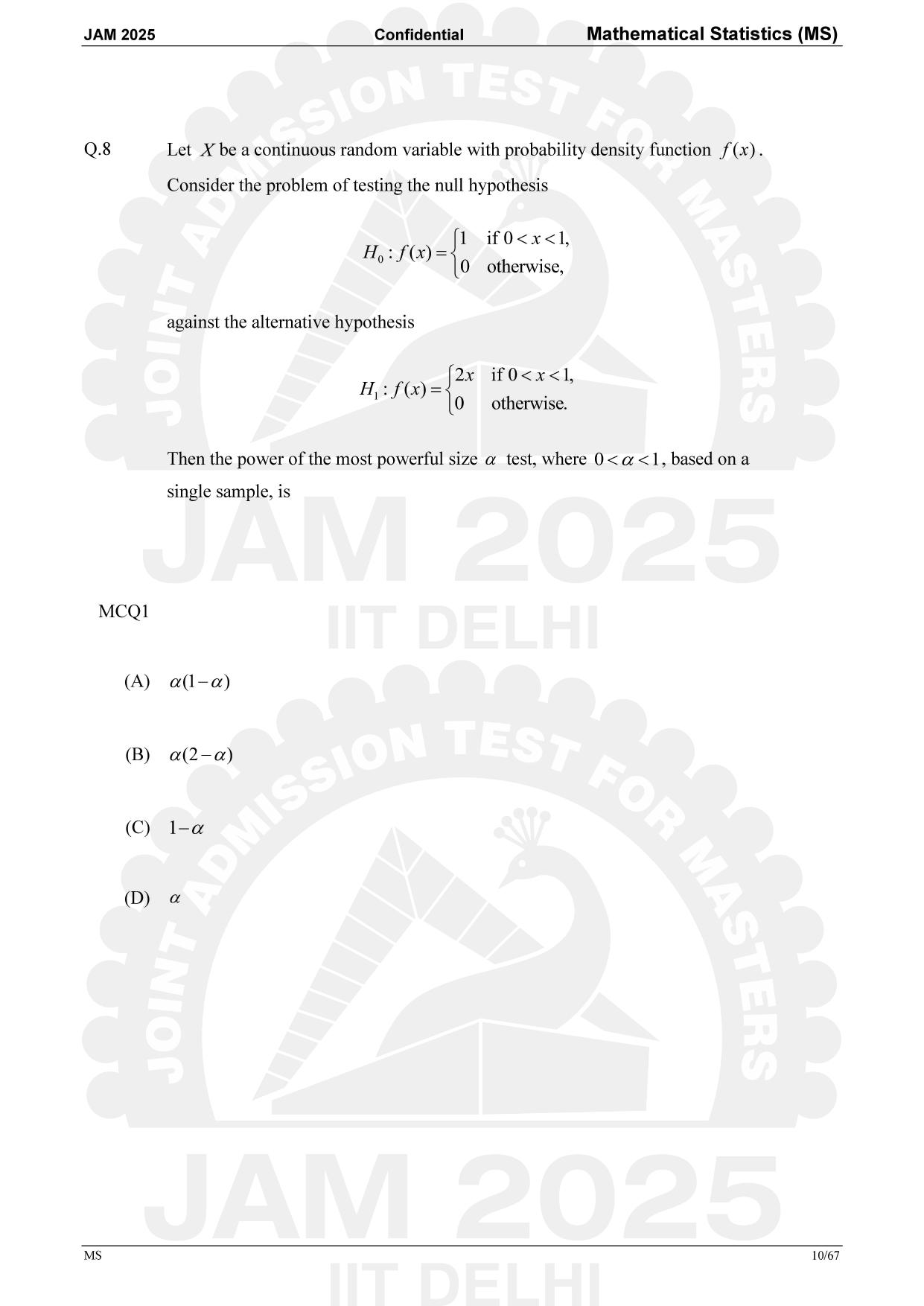 IIT JAM 2025 Mathematical Statistics (MS) Answer Key - Page 10