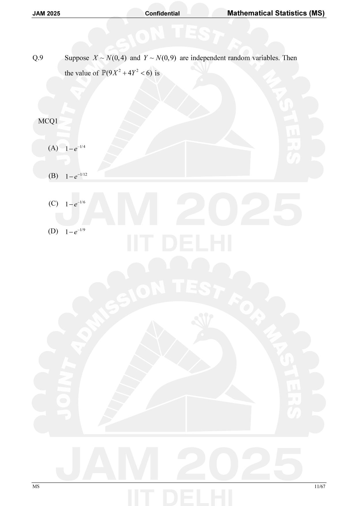 IIT JAM 2025 Mathematical Statistics (MS) Answer Key - Page 11
