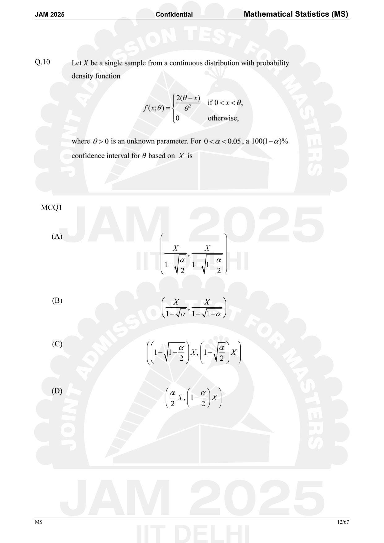 IIT JAM 2025 Mathematical Statistics (MS) Answer Key - Page 12