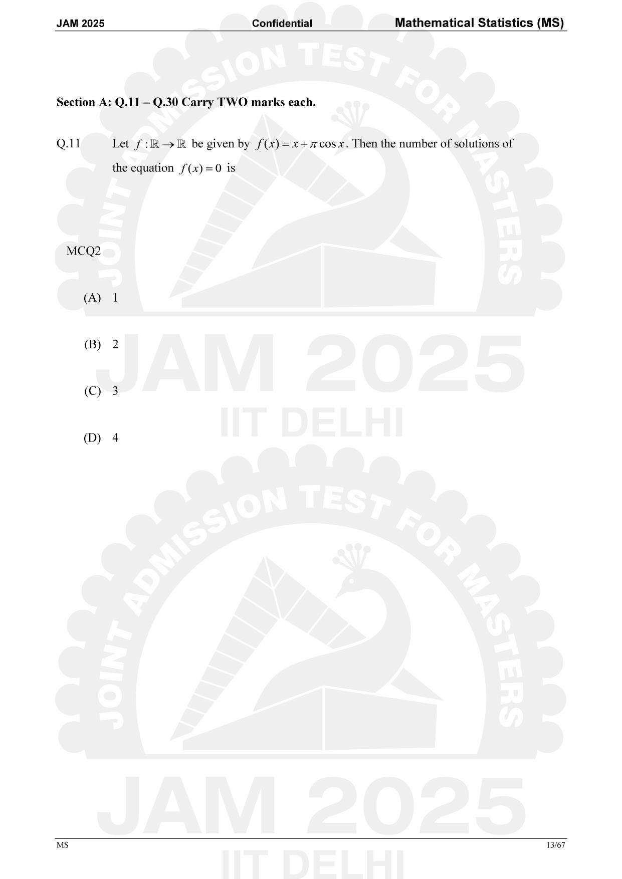 IIT JAM 2025 Mathematical Statistics (MS) Answer Key - Page 13
