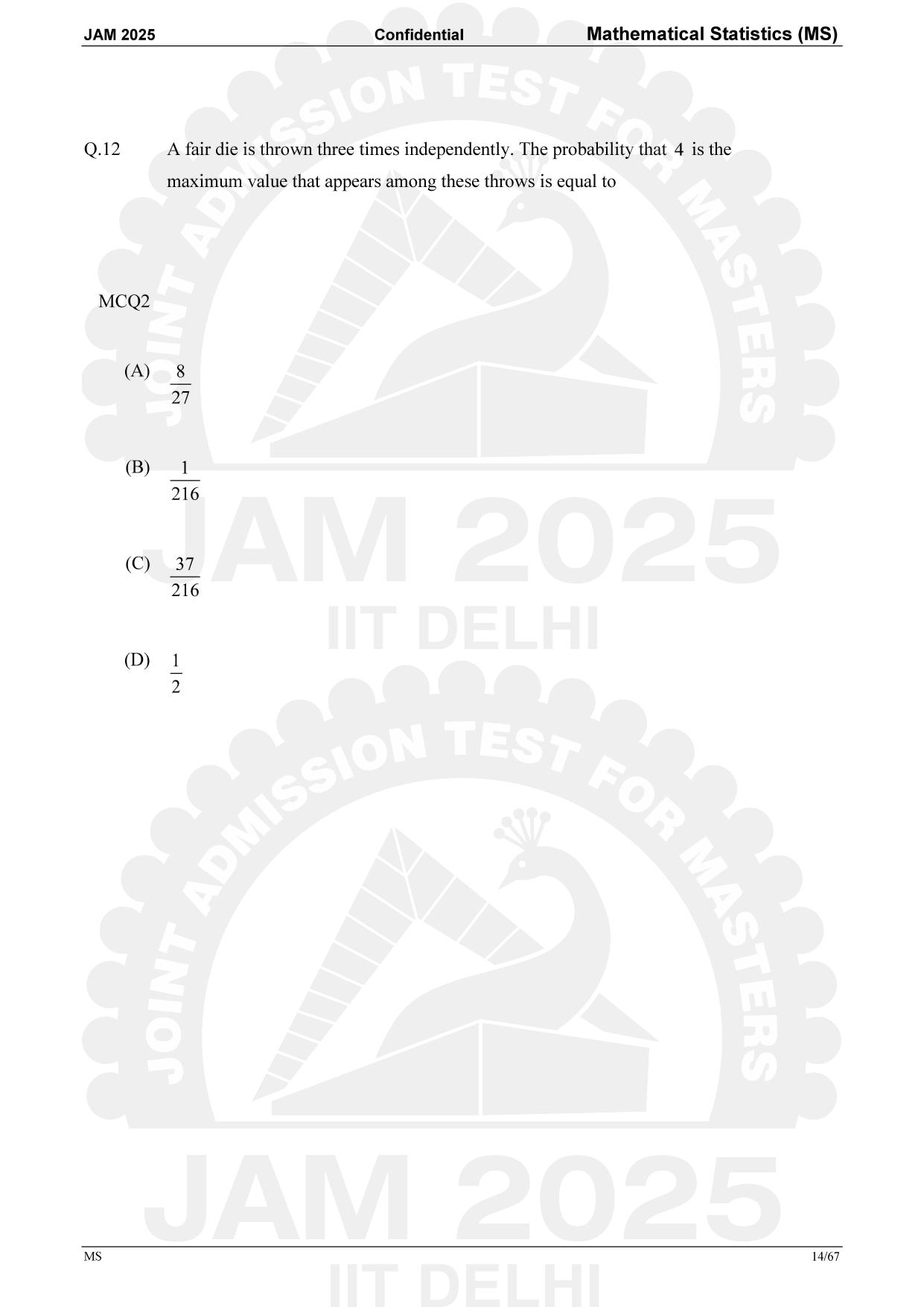 IIT JAM 2025 Mathematical Statistics (MS) Answer Key - Page 14