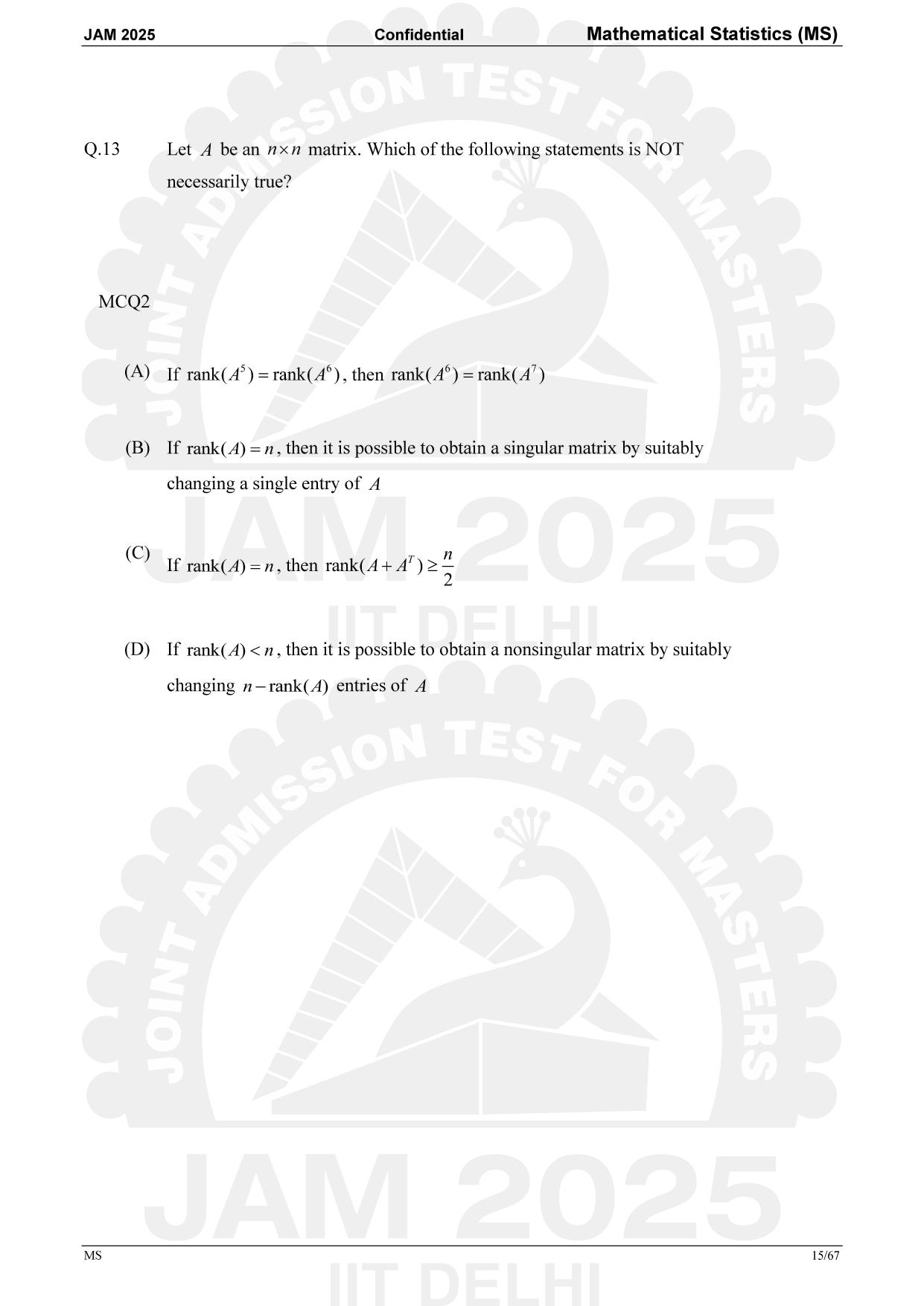 IIT JAM 2025 Mathematical Statistics (MS) Answer Key - Page 15