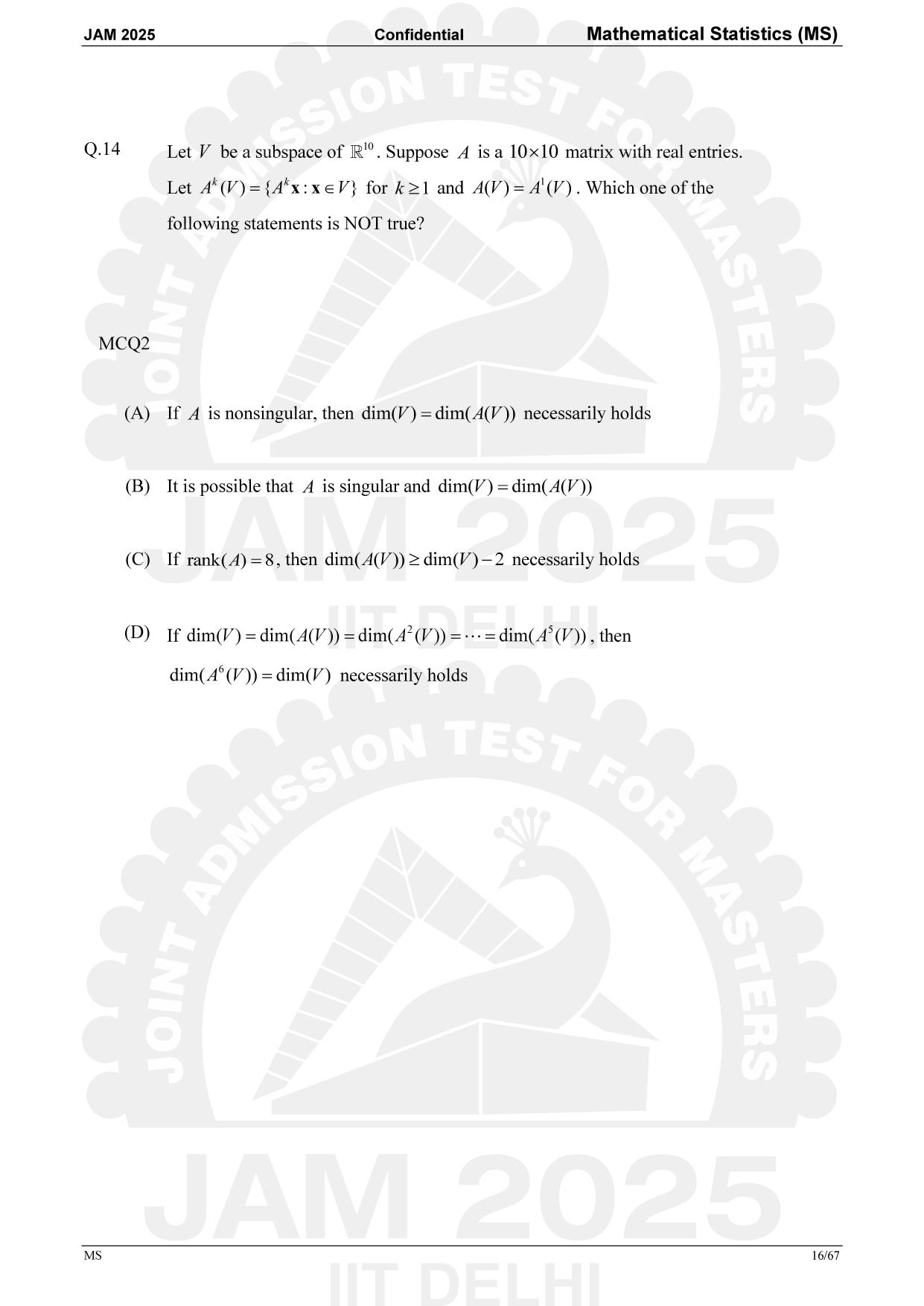 IIT JAM 2025 Mathematical Statistics (MS) Answer Key - Page 16