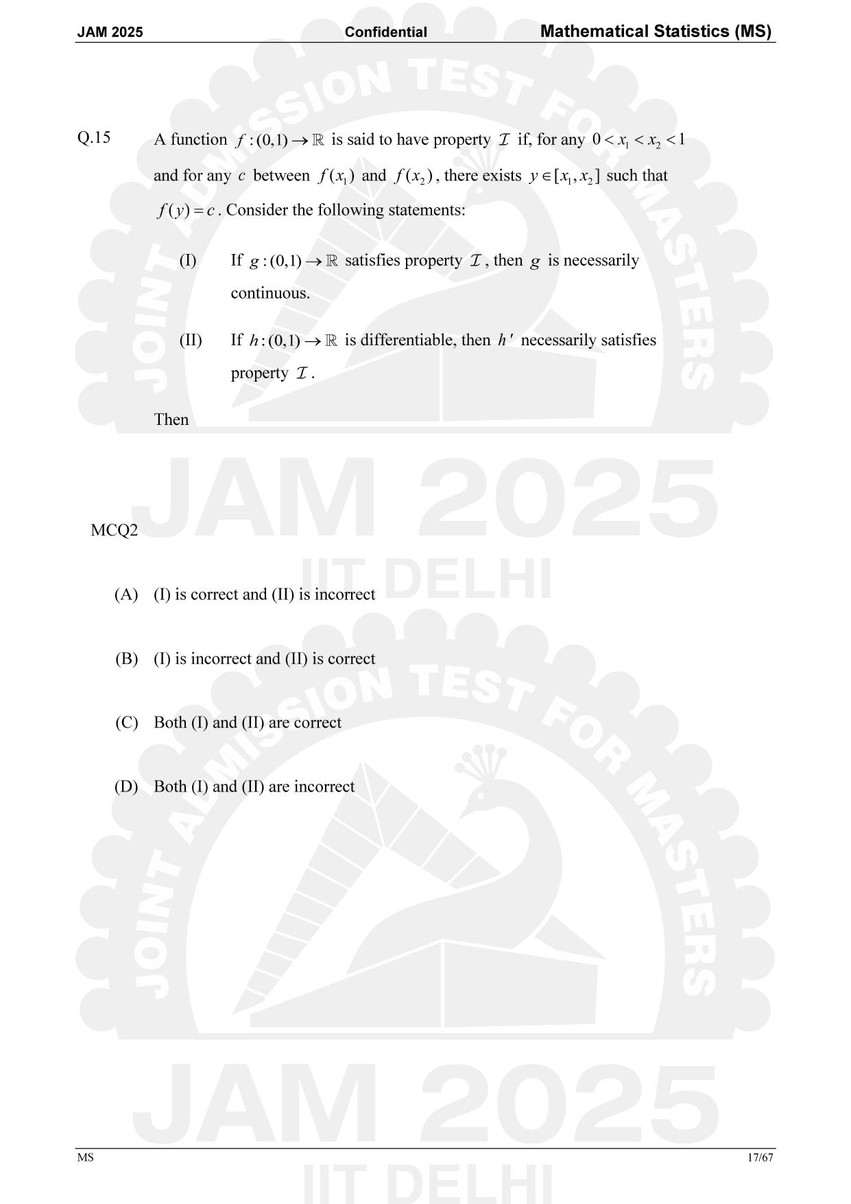 IIT JAM 2025 Mathematical Statistics (MS) Answer Key - Page 17