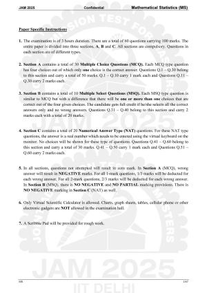 IIT JAM 2025 Mathematical Statistics (MS) Answer Key
