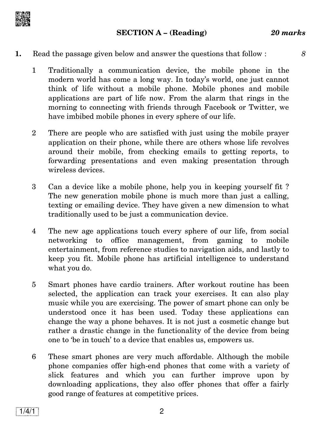 CBSE Class 10 1-4-1 ENGLISH COMMUNICATIVE 2019 Question Paper - Page 2