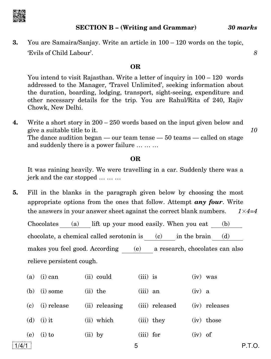 CBSE Class 10 1-4-1 ENGLISH COMMUNICATIVE 2019 Question Paper - Page 5