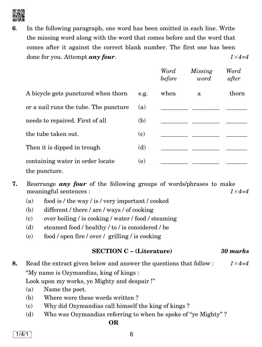 CBSE Class 10 1-4-1 ENGLISH COMMUNICATIVE 2019 Question Paper - Page 6