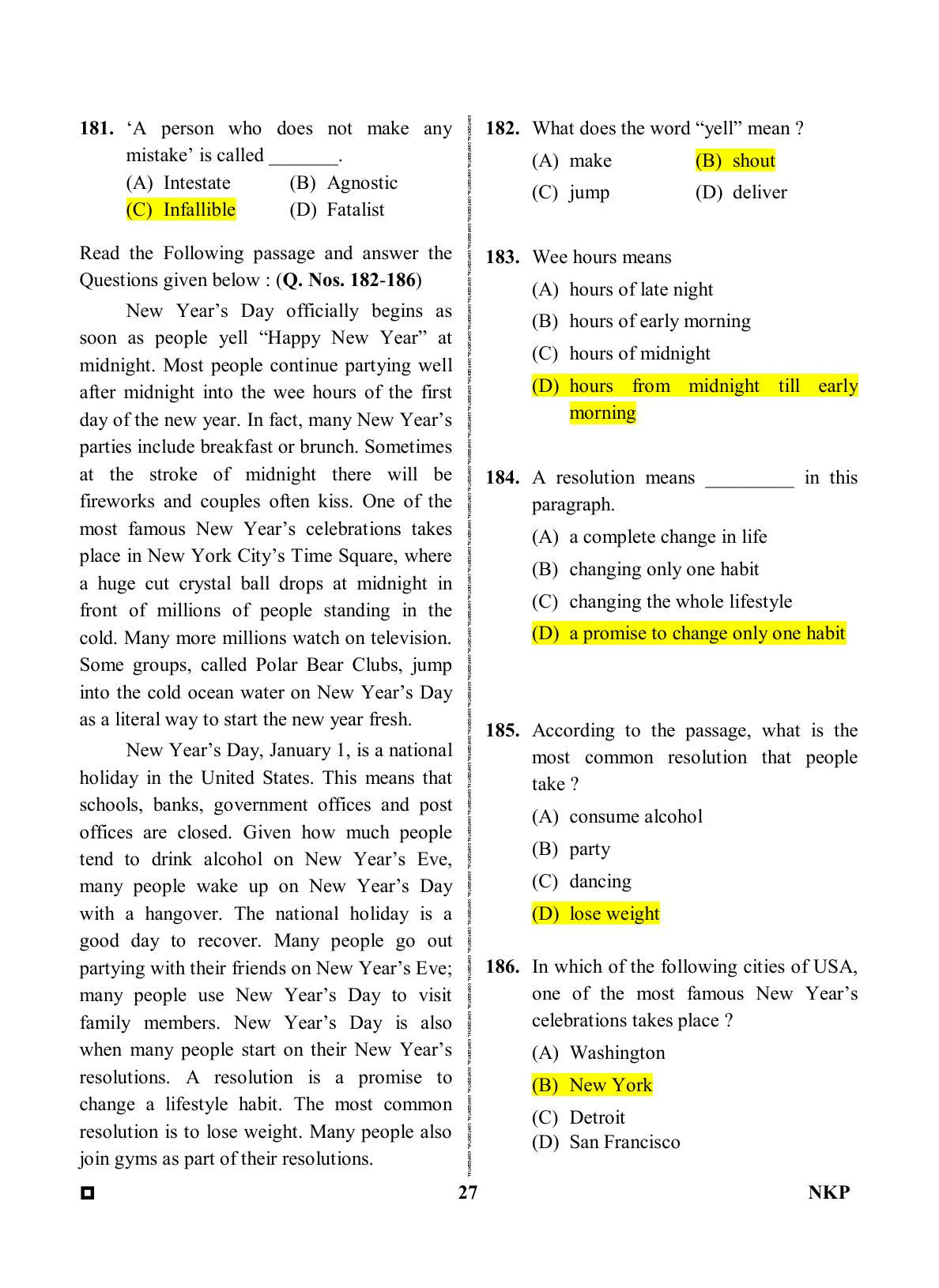 Rajasthan PTET 2023 Question Paper with Answer Key (For Integrated B.Ed) - Page 27