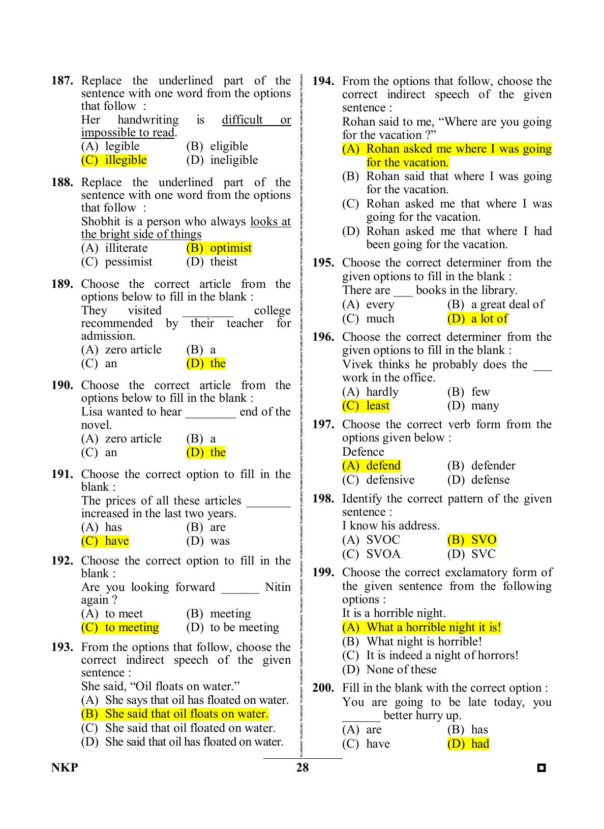 Rajasthan PTET 2023 Question Paper with Answer Key (For Integrated B.Ed) - Page 28